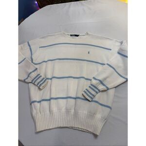 Polo By Ralph Lauren Vintage Y2k White Blue Stripe Sweater Size XL